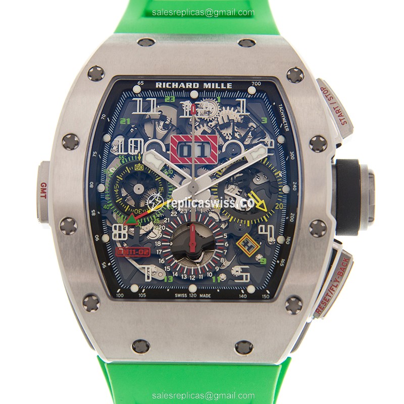 Richard Mille RM11-02 TI - Automatic - Black Dial - Green Rubber Strap - Buckle Clasp - Luxury Richard Mille Replica Watch